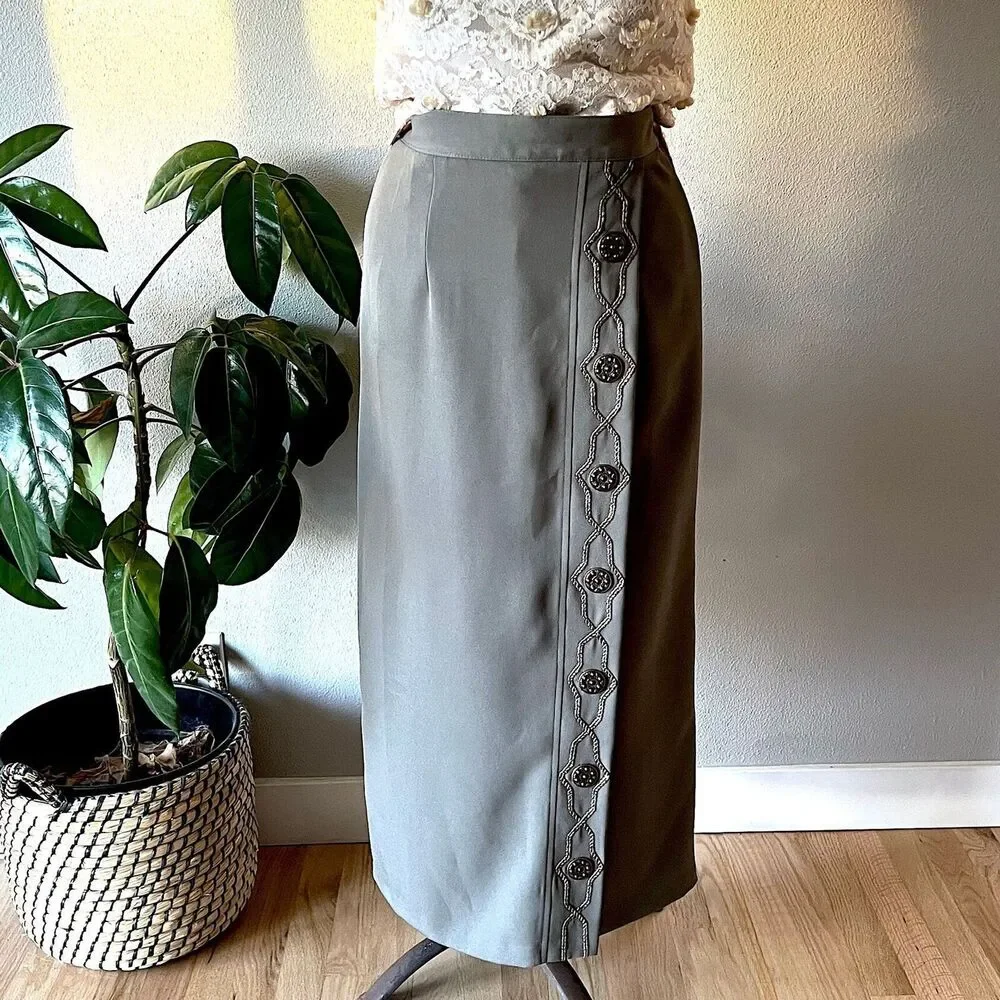 vtg 90s y2k New frontier southwest‎ maxi skirt green boho retro faux wrap small